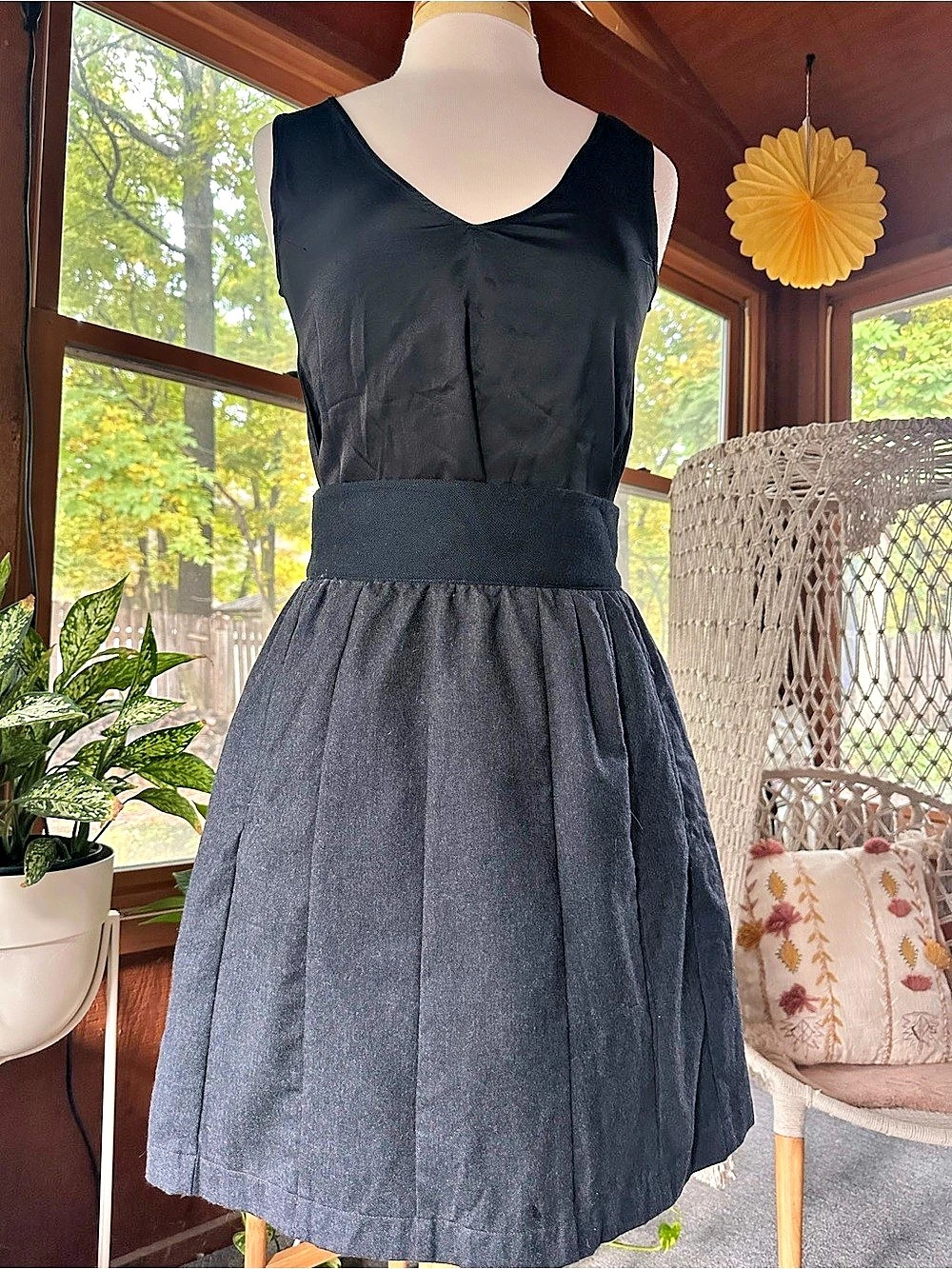 handcut by beloved butterfield skirt A-Line Wool Skirt in Black with red lining.